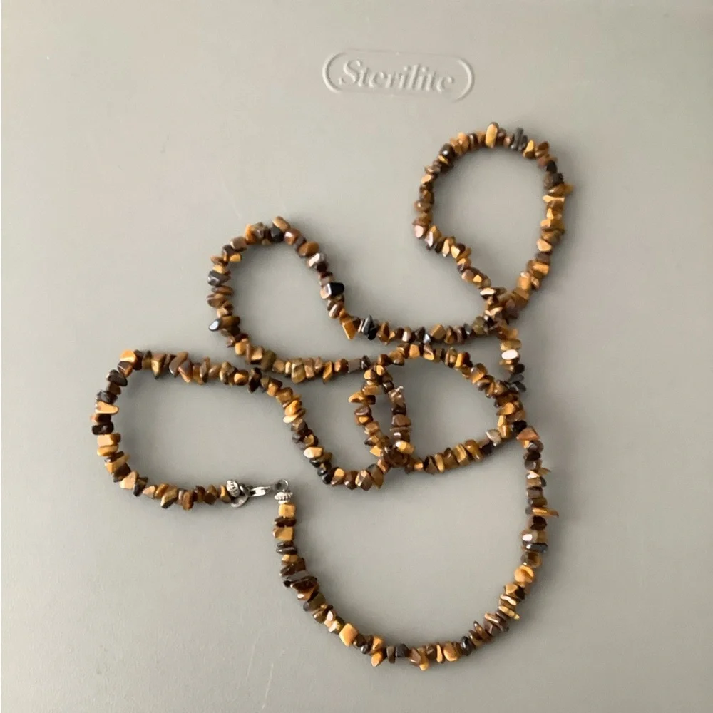 Brown Beaded Necklace 925 Sterling Silver Clasp Longer Length